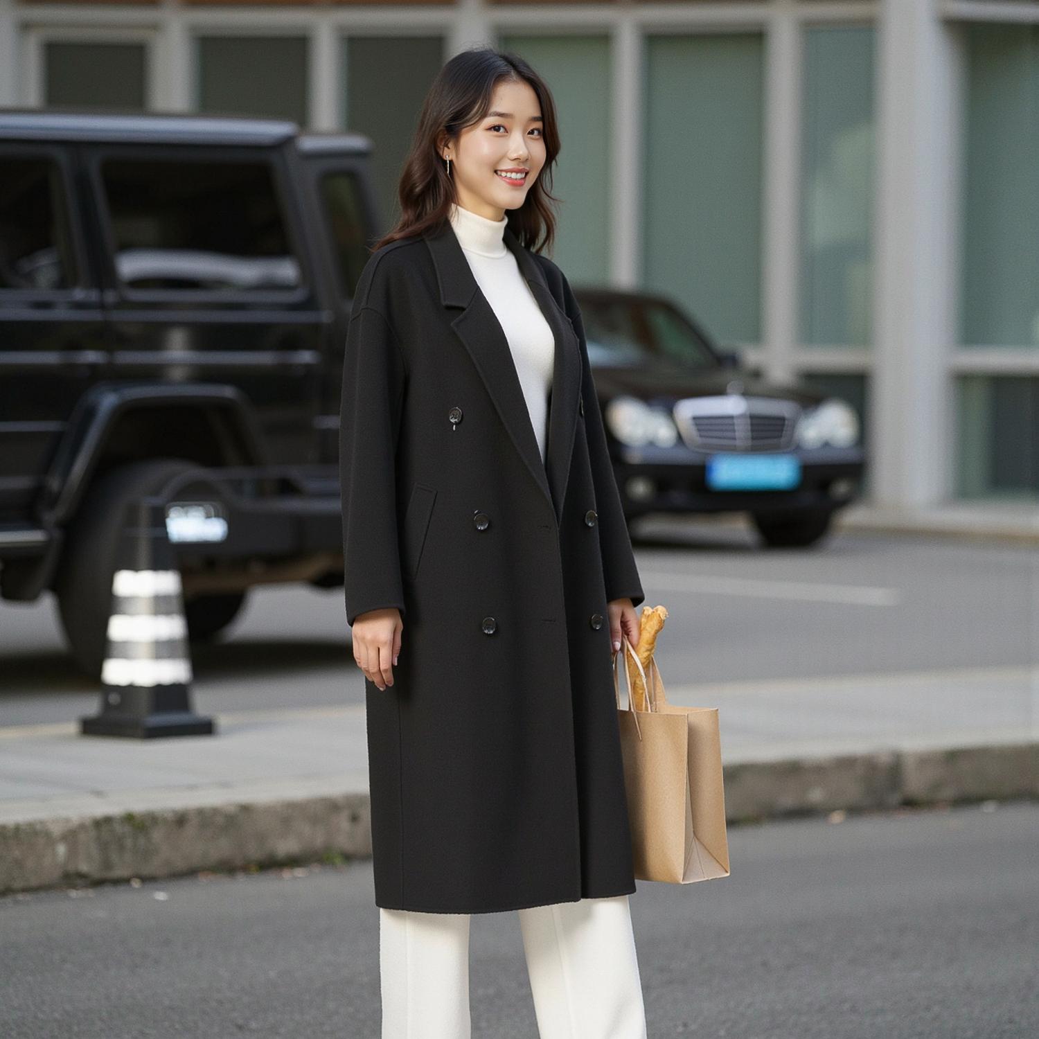 

Женское пальто из 100% шерсти, СОВРЕМЕННОЕ НОВОЕ Осеннее шерстяное длинное пальто SAGA, полупальто ручной работы, зимняя теплая шерстяная длинная куртка, пальто XL чёрный