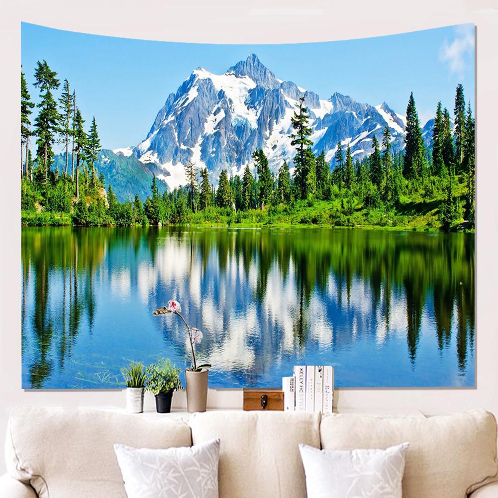 Natural Landscape Series Printed Tapestry Mountain Water Tree Background Painting Wall Decoration Blanket Tablecloths Beach Towels