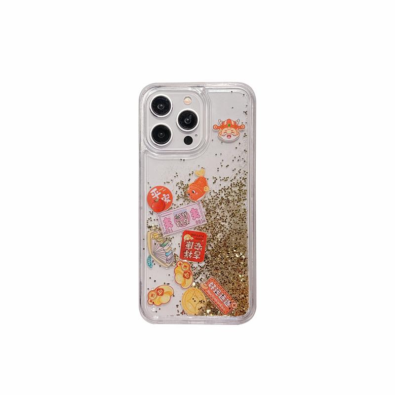 

New Chinese Style For iPhone 14 15 Pro Max 16 Case Dynamic Quicksand Peace Auspiciousness Floating Elements in Phone Shells For iPhone 16