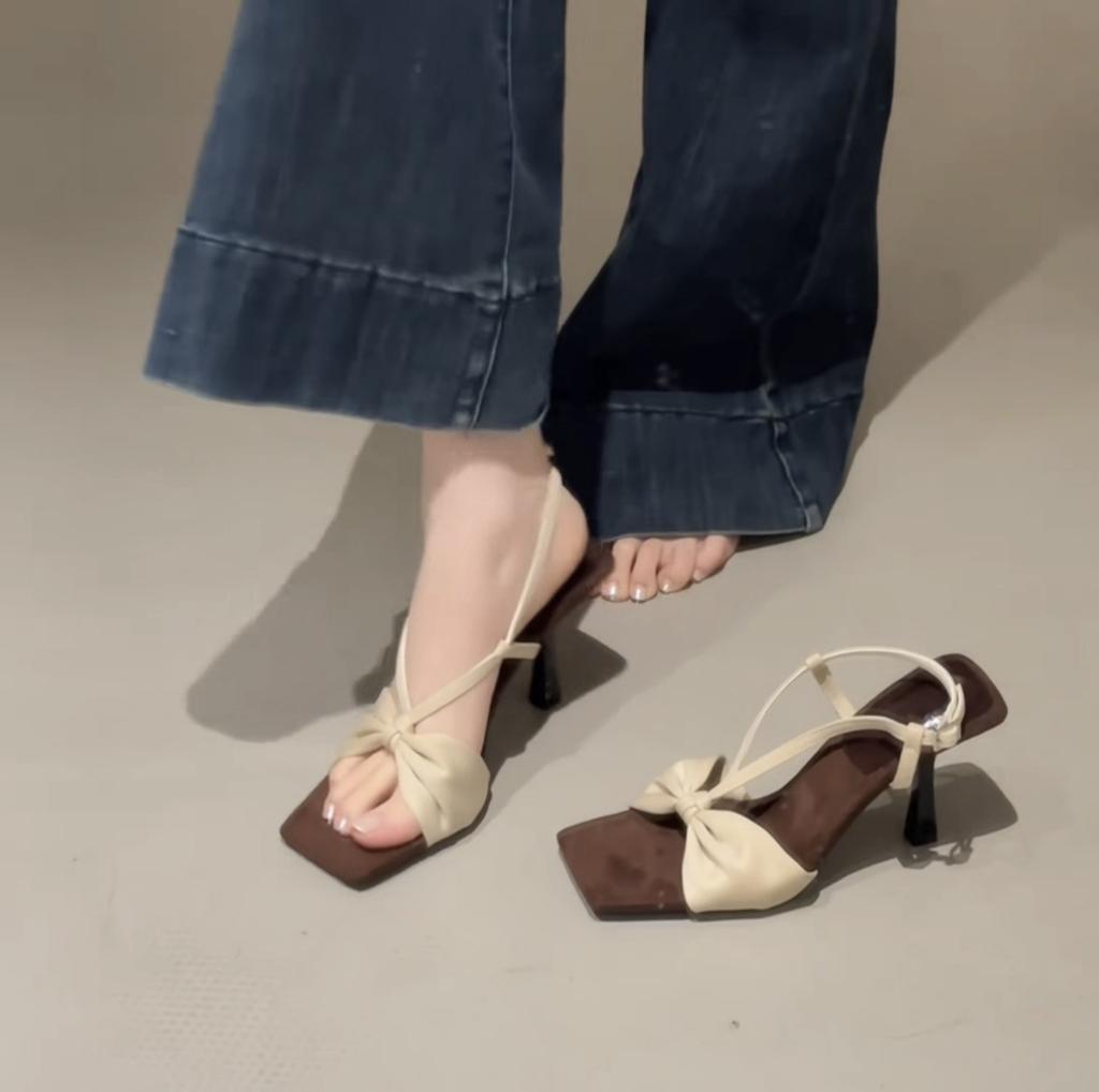 Temperament high sense bow high heels women's new summer skirt leopard print stiletto sandals women