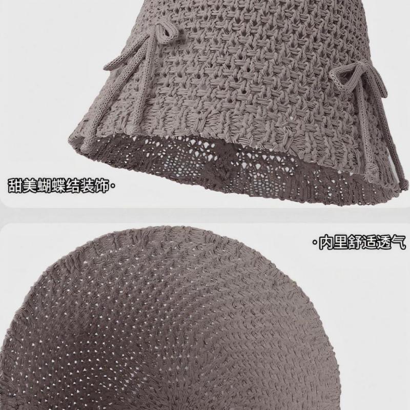 Bow bucket hat women's new spring and summer breathable sunscreen bucket hat show face small hat