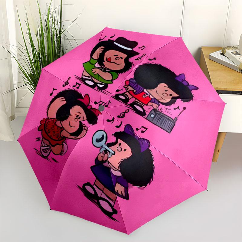 1 PC Automatic Folding Umbrella - Mafalda Pattern Portable Foldable Design With 8 Ribs Christmas Birthday Gifts