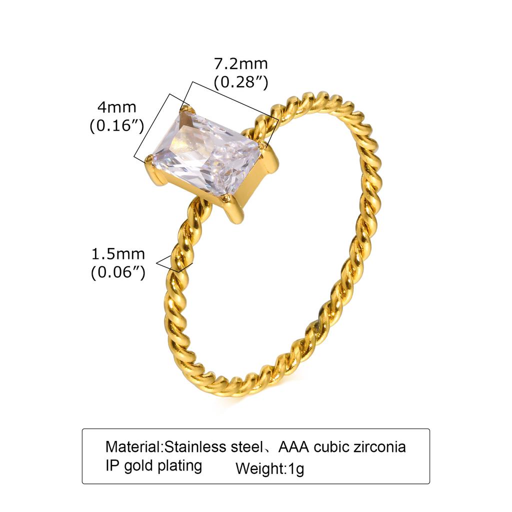 Bague Carrée Chic Blanche Zirconium Cubique AAA pour Femmes, Anneaux de Mariage en Acier Inoxydable, Bague de Doigt, Cadeau de Fête pour Elle Bijoux