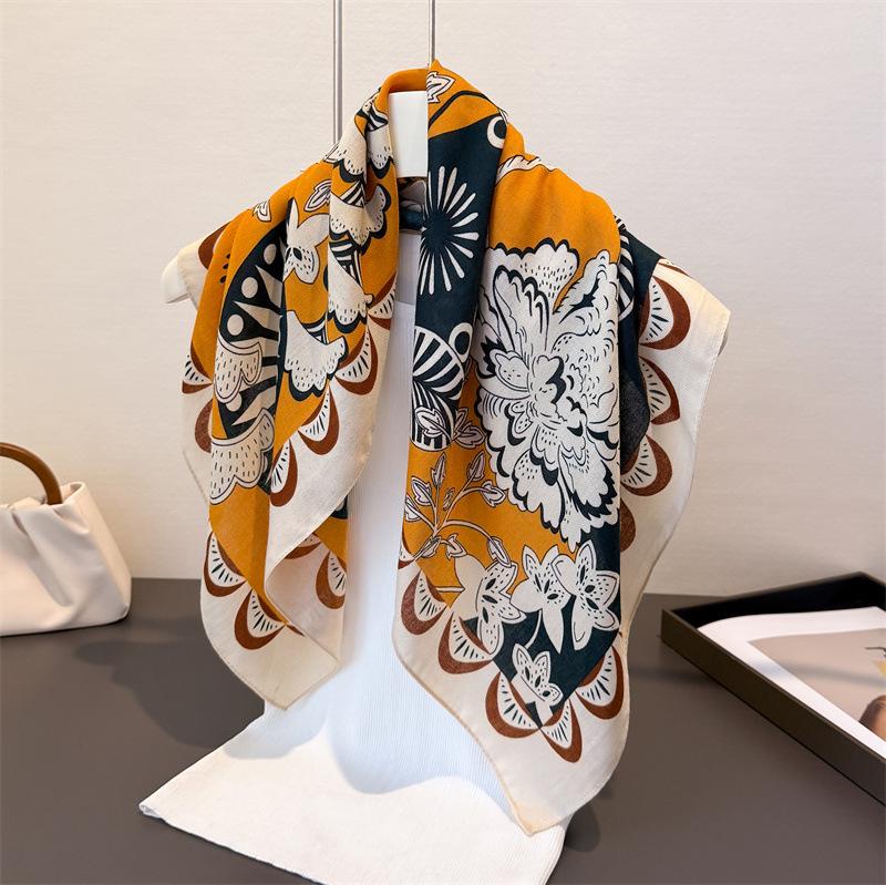 70*70cm Luxury Floral Square Scarf For Women Soft Stain Neck Scarf Shawl Warp Elegant Neckerchief Bandanas Paisley Print Hijab