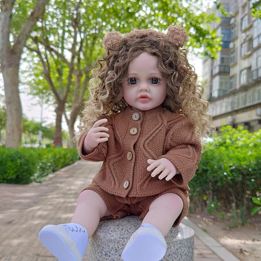 

55cm Brown Curly Hair Reborn Girl Doll - DIY Hairstyle & Dress-Up Toy Standard Doll + Clothes