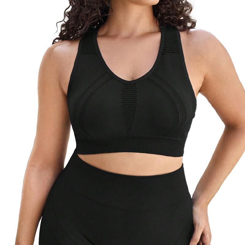 

High Strength Shock-Absorbing Sports Bra Women S Plus Size Yoga Vest Running Fitness Shock-Absorbing Hollow Back Sports Bra XXXL армія зелений колір