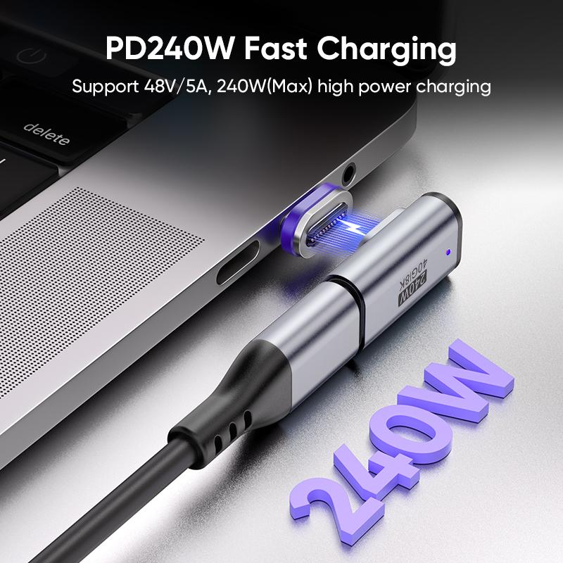 240W Magnetic Type-C Adapter USB-C to USB-C Fast Charging USB4.0 Connector 40Gbps 8K@60Hz Thunderbolt 4/3 for iPhone16 Macbook