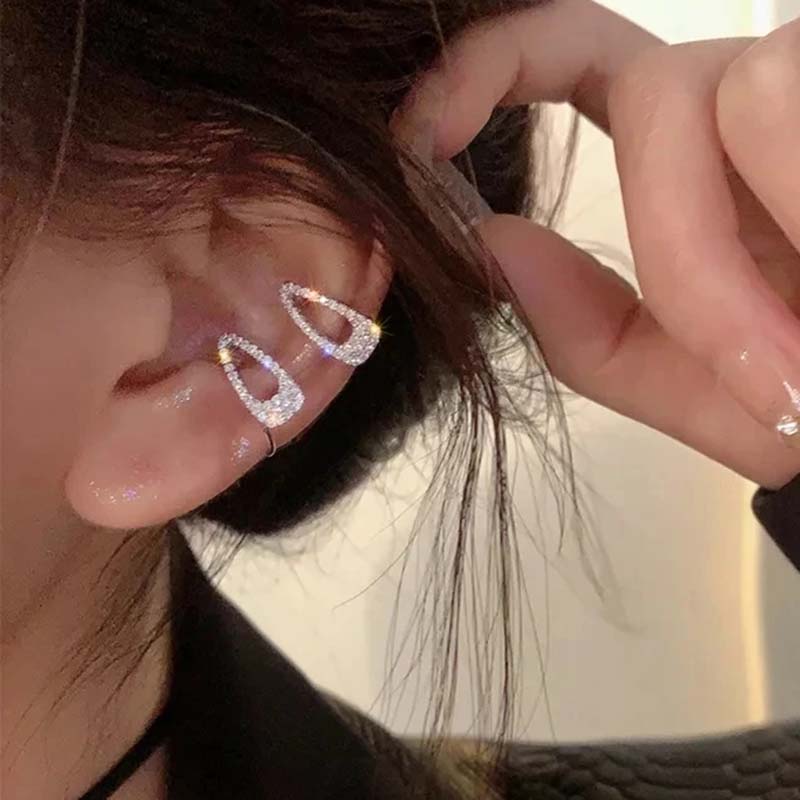 Luxury Female Crystal White Zircon Square Clip Earrings for Women Silver Color Ear Cuff Non-Piercing Earrings Jewelry Wedding