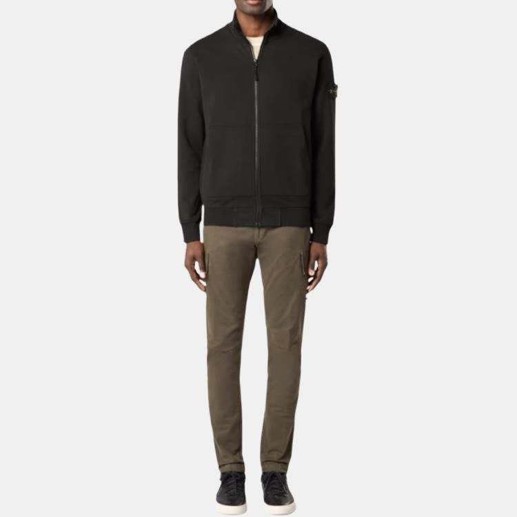 Stone Island Badge Zip Collar Long Sleeve Sweatshirt Men sweatshirt Black K1S1561006-43S0051-V0029