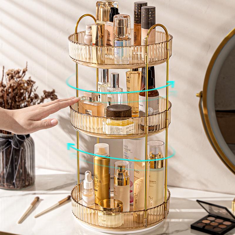 Light Luxury Rotating Bathroom Shelf: Multi-functional Three-Tier Vanity Storage Rack for Living Room Use