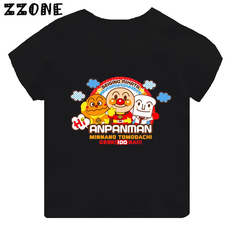 Anpanman och Baikinman Tryck Tecknad Barn T-shirt Roliga Flickkläder Baby Pojkar Svart Kortärmad T-shirt Barn Toppar,TH5254