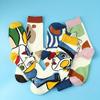 5 Paar modische Crew-Socken für Herren mit künstlerischem Gesichtsmuster, Baumwollmischung für bequeme Unisex-Socken zu jeder Jahreszeit