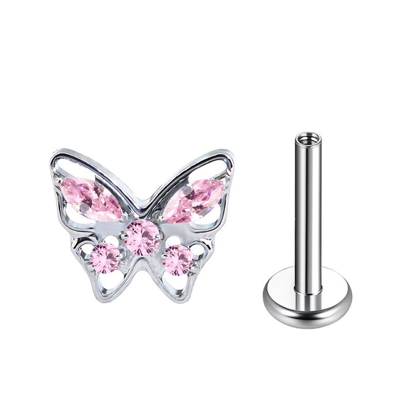 1PC G23 Titanium Labret Stud Internal Thread Ear Studs Flatback Butterfly Horse's Eye Zircon Tragus Cartilage Piercing Jewelry