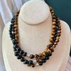 Vintage Maillard Style Natural Tiger'S Eye Stone Black Agate Contrasting Color Atmosphere Necklace Collarbone Chain