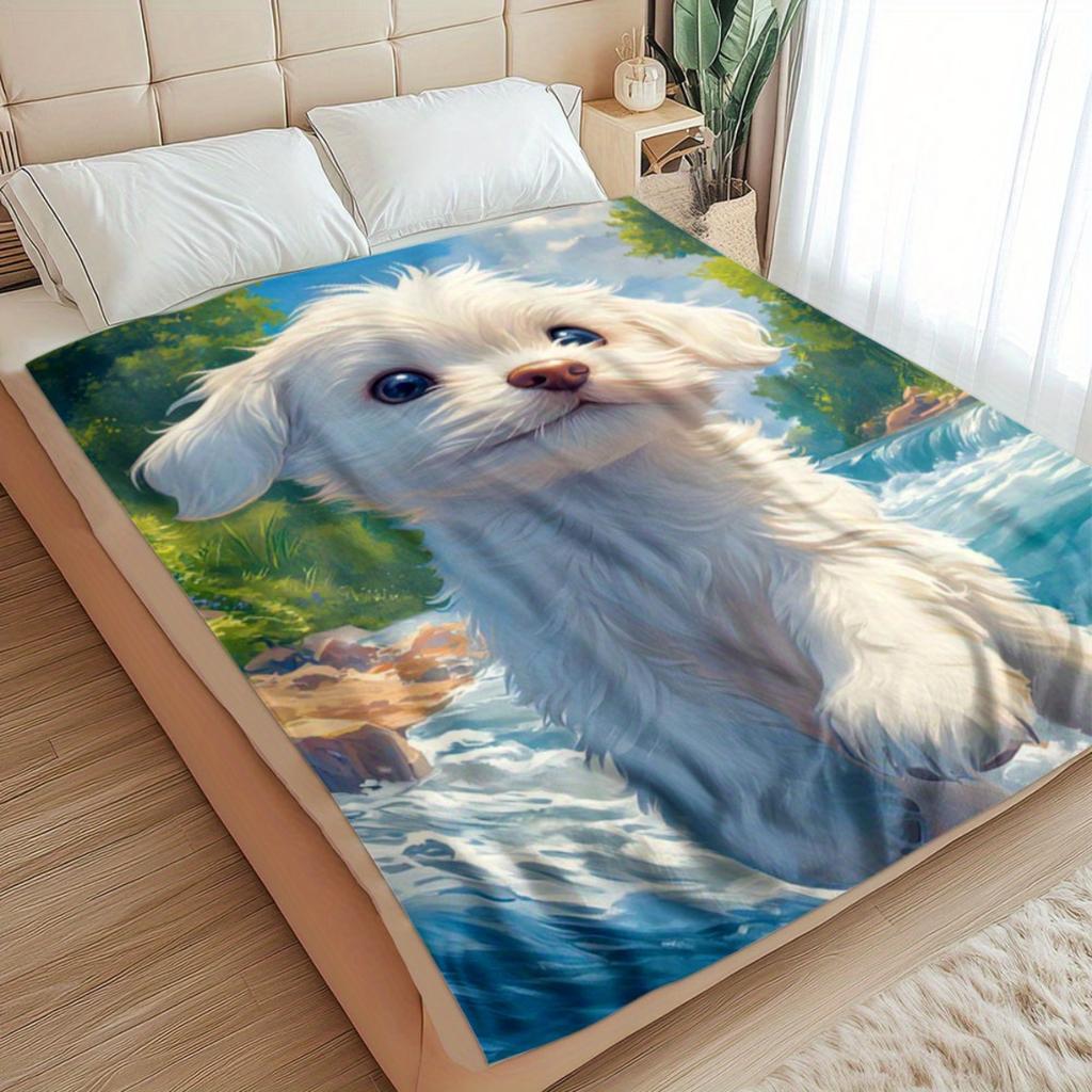 1 Piece, Dog Pattern Flannel Blanket - Warm and Soft, Suitable for Sofas, Beds, Living Rooms, Offices, and Travel, Christmas.
