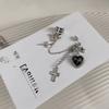 Exquisite Punk Sliver Color Bowknot Cross Crystal Heart Tassel Pendant Stud Earrings Connect Ear Bone Clip for Women Y2k Jewelry