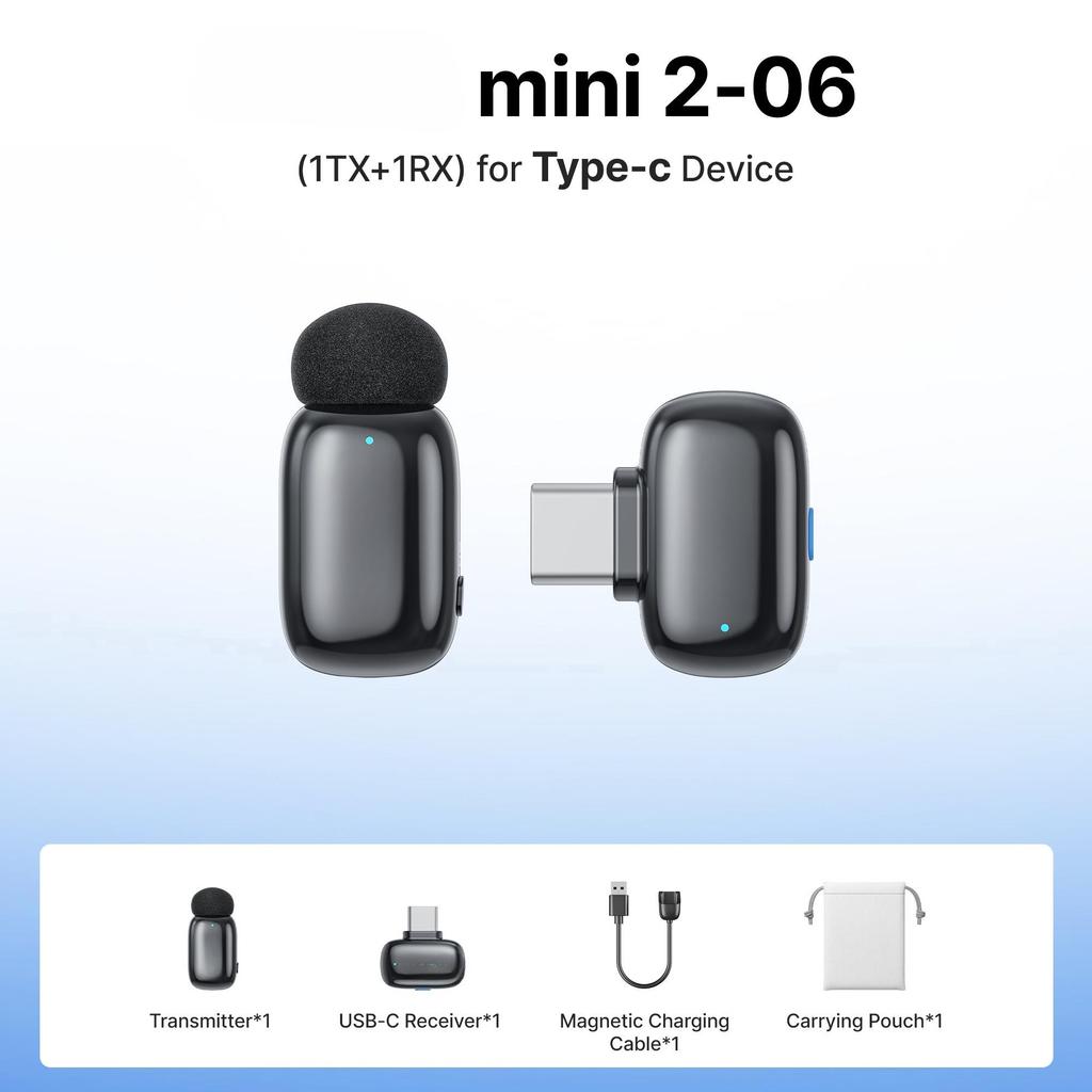 Mini 2 Wireless Lavalier Microphone for Type‑C IPhone No Case, AI Noise Cancel for Vlogging Live Stream Interview Recording Anti-interference Strong