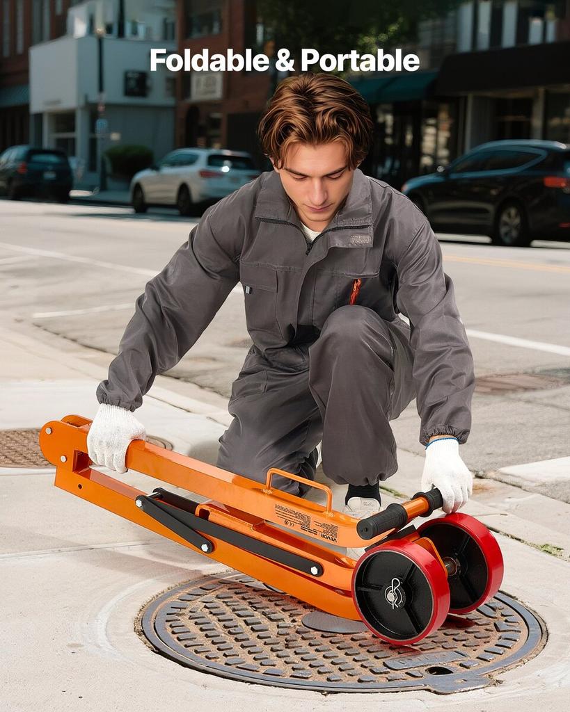 Magnetic Lid Lifter Dolly, 600 kg Pulling Capacity, Steel Dolly with Heavy Duty Magnet Lift and 2 Wheels, Adjustable Handle, N42 Neodymium, Foldable