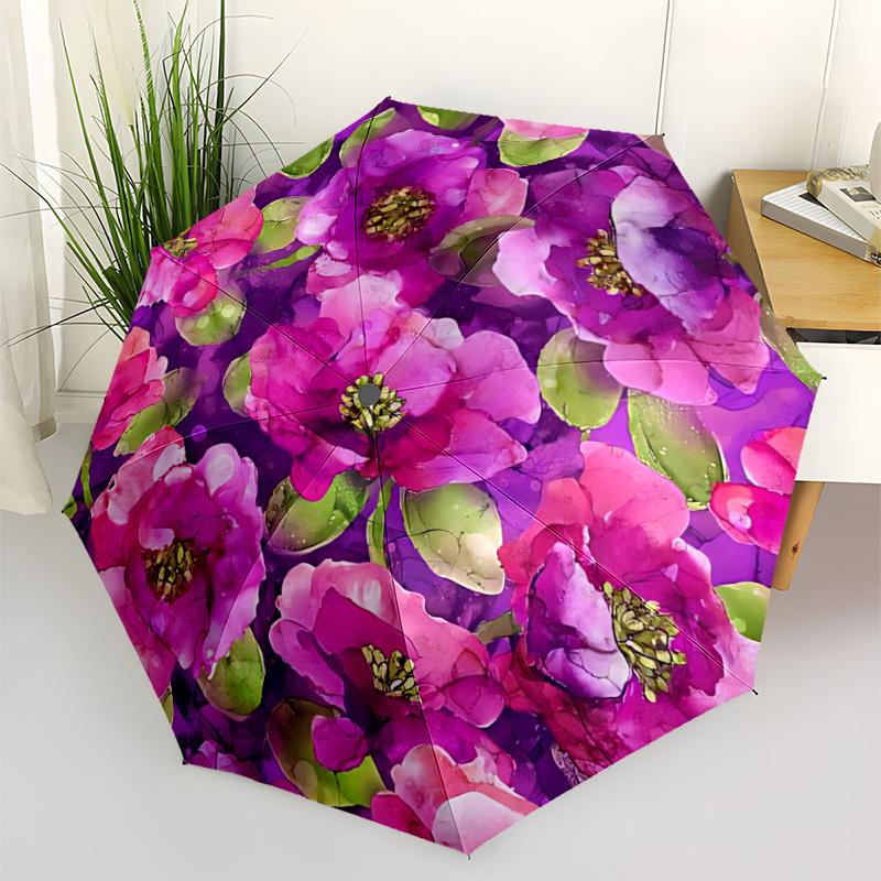 

1pc Floral Pattern Automatic Open/Close Folding Umbrella - Compact 8-Rib Design, Daily Use, Perfect Gift for Friends & Family yy260327094