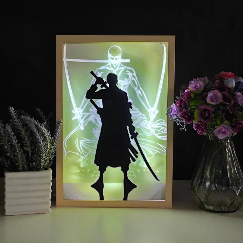 23cm/9.06in Anime Color Light Painting Night ONE PIECE Demon Slayer Peripherals Led Bedroom Table Lamp Crafts Collectible Decor