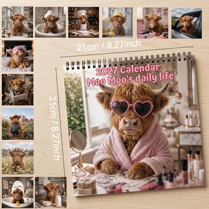Highland Cow In Robes 2027 Hanging Desk Calendar Coil Bound Large Lightweight Planner Nail Free Mount Office Home Birthday Holid