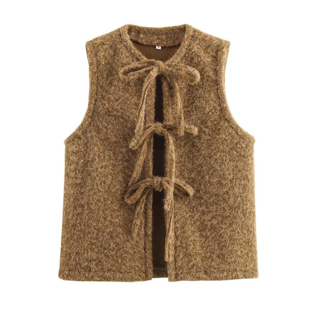 2024 Winter Women's Fashion: European & American Style Tie-Up Sleeveless Vest