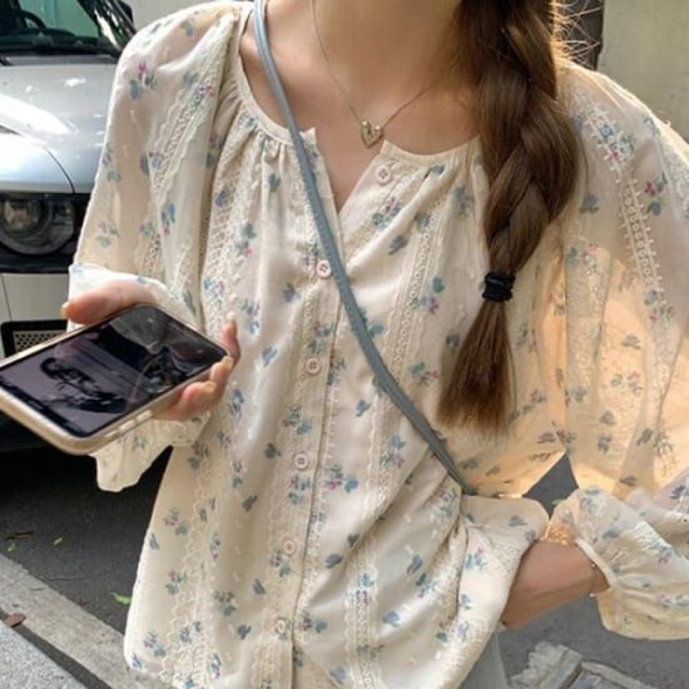 Navava Women Natural Romance Flower Long Sleeve Blouse Nb2502