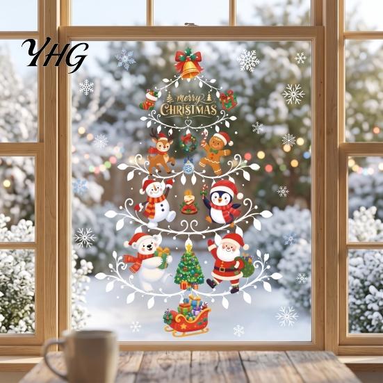 Holiday Decoration for Glass Doors Reusable Christmas Window Clings, Double Sided PVC Static Stickers, Snowman Snowflake Elk Reindeer Stickers