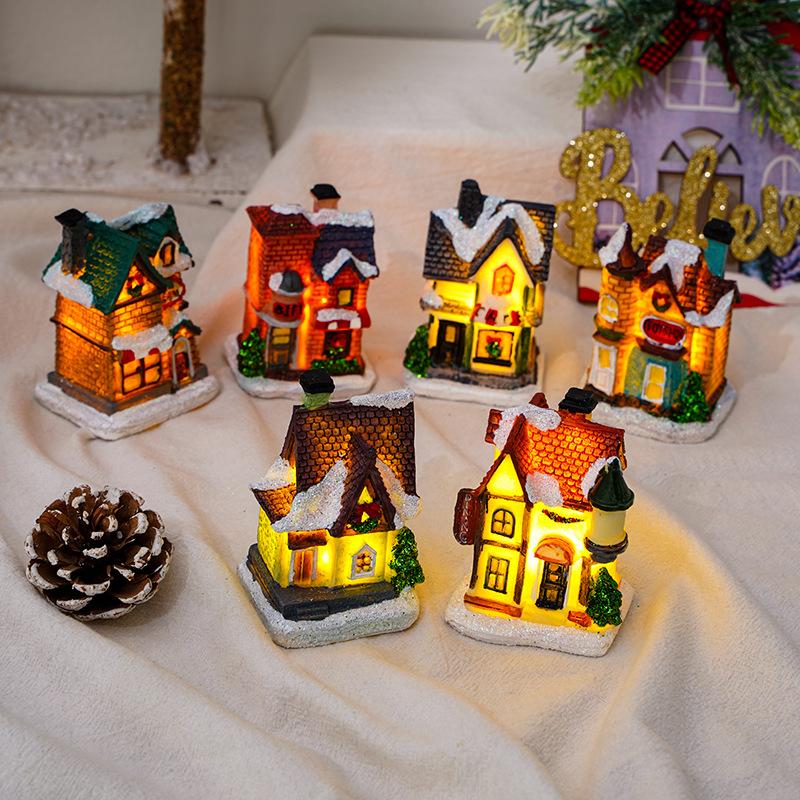Christmas Ornament Mini Small House Luminous Used For Holiday Home Decor Christmas Tree Party Acesssories Desktop Ornament Gift