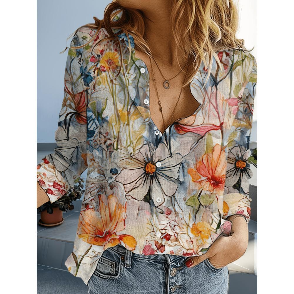 Европейская и американская повседневная элегантная блузка-рубашка с полным принтом S