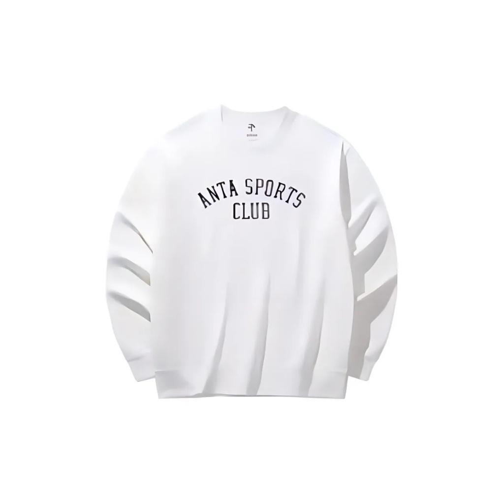 Anta Letter Print Loose Round Neck Sweatshirt Elastic Waist Cuffed Fleece Long Pants Casual Sports Suit 152448706N-1+952517307N-2