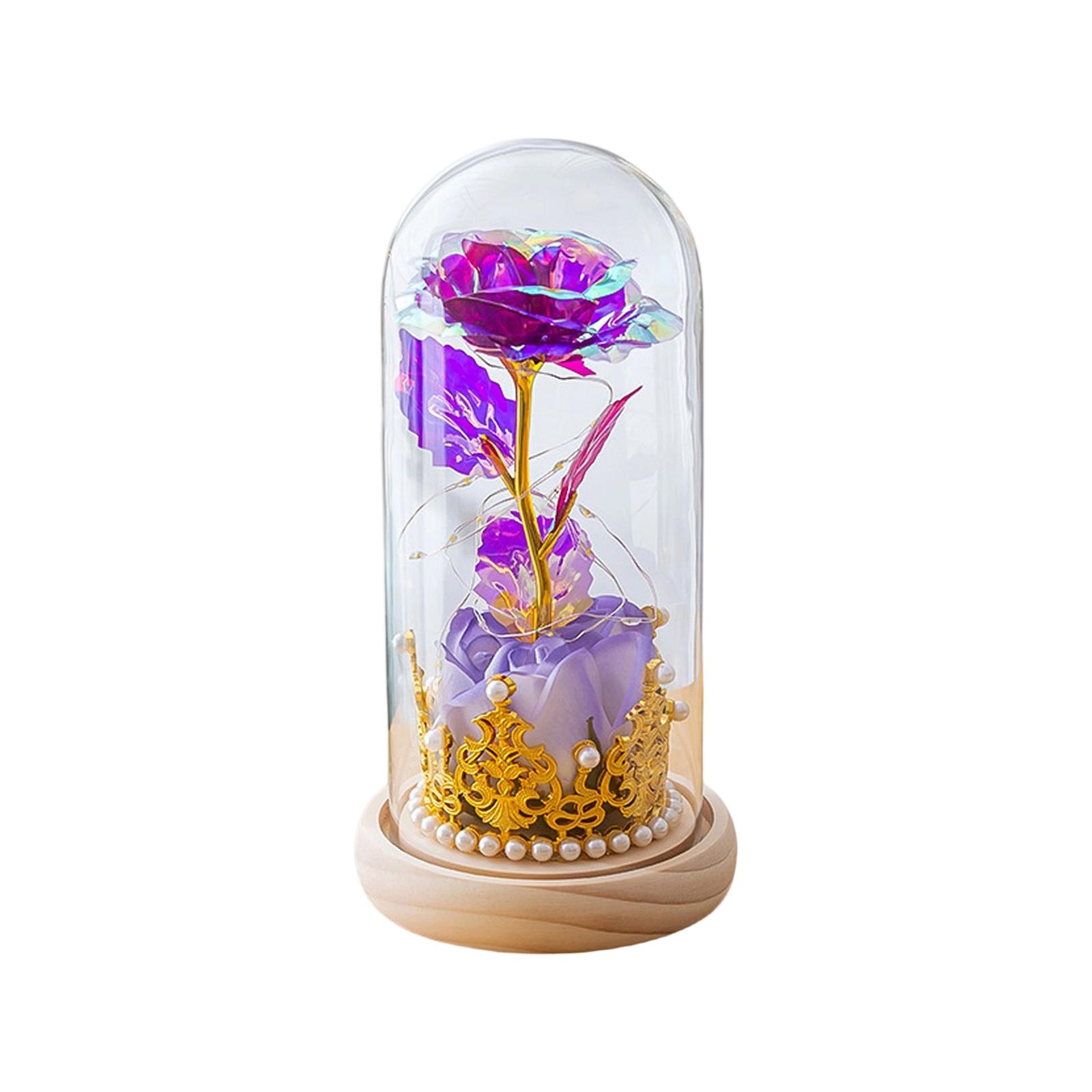 

Preserved Rose Lamp With Gold Foil Flowers, A Creative Valentine s Day Gift. One Size фіолетовий