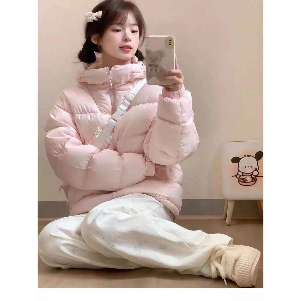 Korean Style Women's Pink Short Puffer Jacket - Petite Thickened Cotton Outerwear