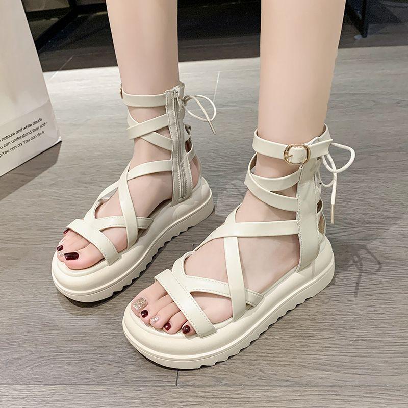 

Высокие римские туфли, сандалии с ремешками, женские новые модные летние толстые подошвы, универсальные, нишевый дизайн 40