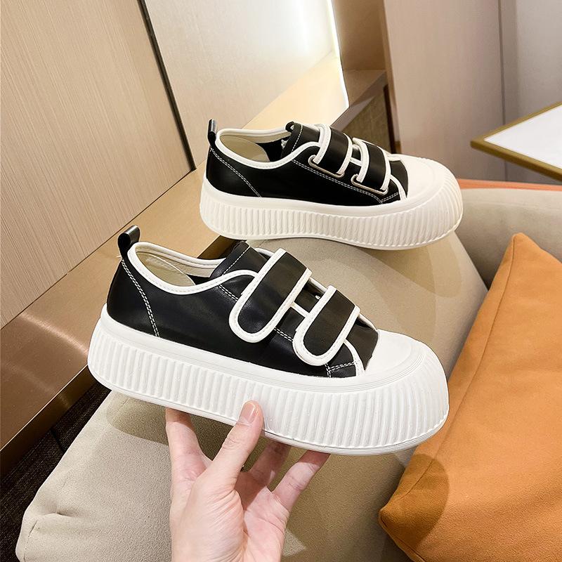 

Женские туфли на толстой подошве, новые летние милые уродливые милые маленькие белые туфли на липучке с большой головкой, кожаные туфли для печенья