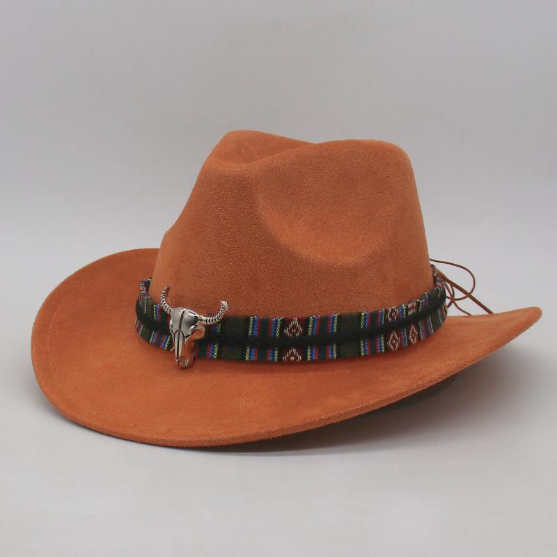 

Bull Head Accessories Faux Leather Fleece Jazz Hat Riding Hat Western Cowboy Roll-Over Edge Cowboy Hat One size fits all (56-60cm)