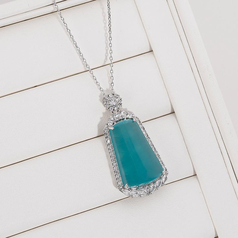 Zircon Blue Water Pendant Necklace for Girls - New Chinese Style, Light Luxury, High-End Feel