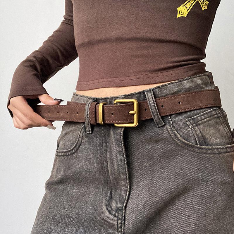 Vintage Suede Belts Ladies Gold Alloy Waist Buckle Dress Accessories Elegant Jeans Decorative