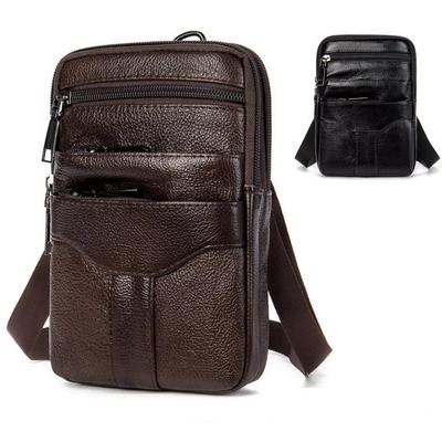 Men's Genuine Leather Crossbody Shoulder Bag Small Multi-pocket Messenger Bag