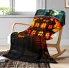 Halloween Theme Throw Blanket – Gothic Pumpkin & Skull Print for Friend, Couch, Bed, Car, Home, Camping, All-Season Use