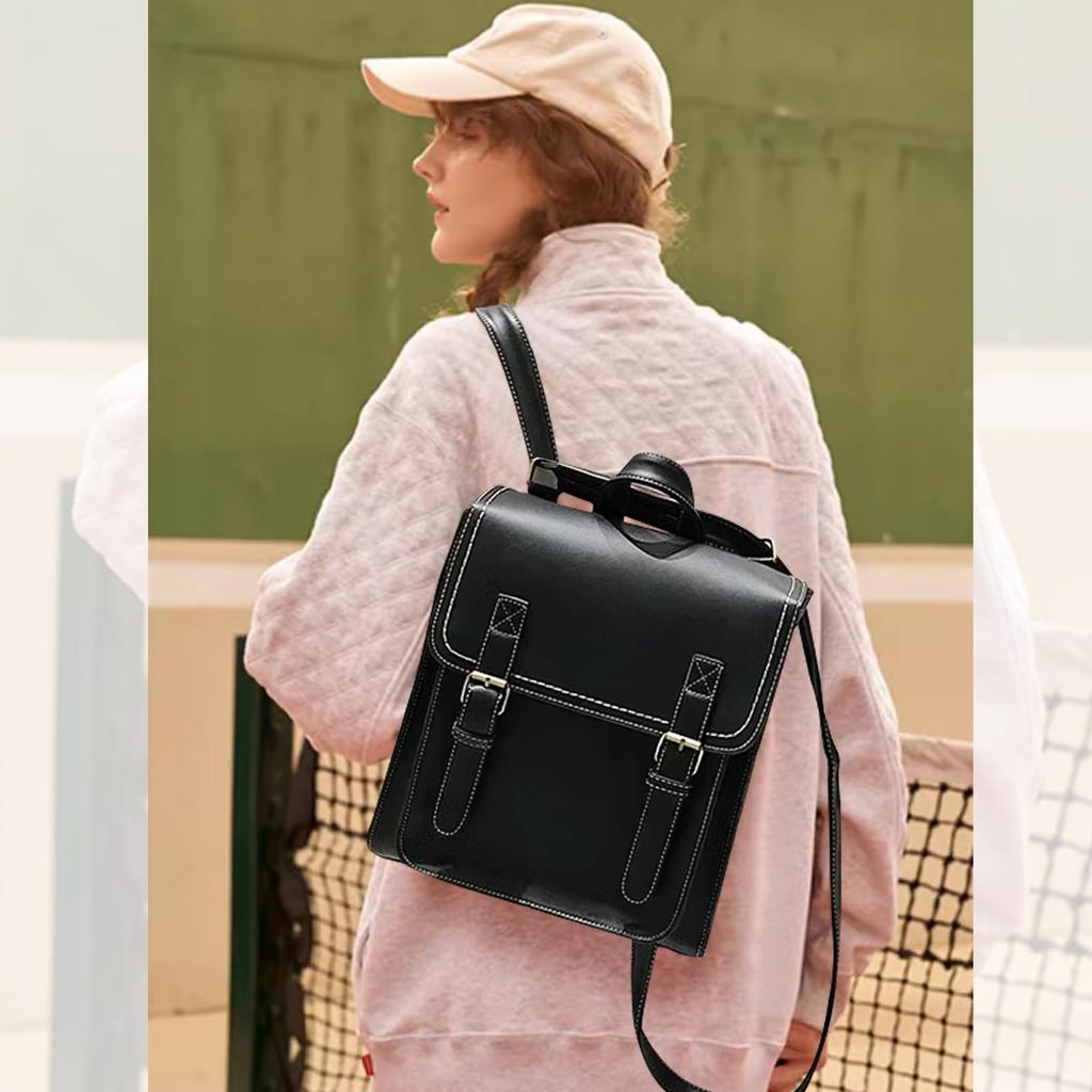 NICOLE & DORIS Wasserdichter Damen-Rucksack mit quadratischer Klappe, Süßer Rucksack aus Kunstleder für Mädchen und Studenten, Stilvoll und Lässig für Ausflüge, Reisen,