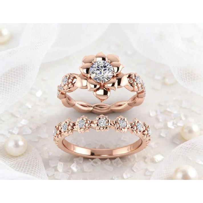 New European and American Style Couple Rings Gold-Plated Flower Ring Sets Wholesale