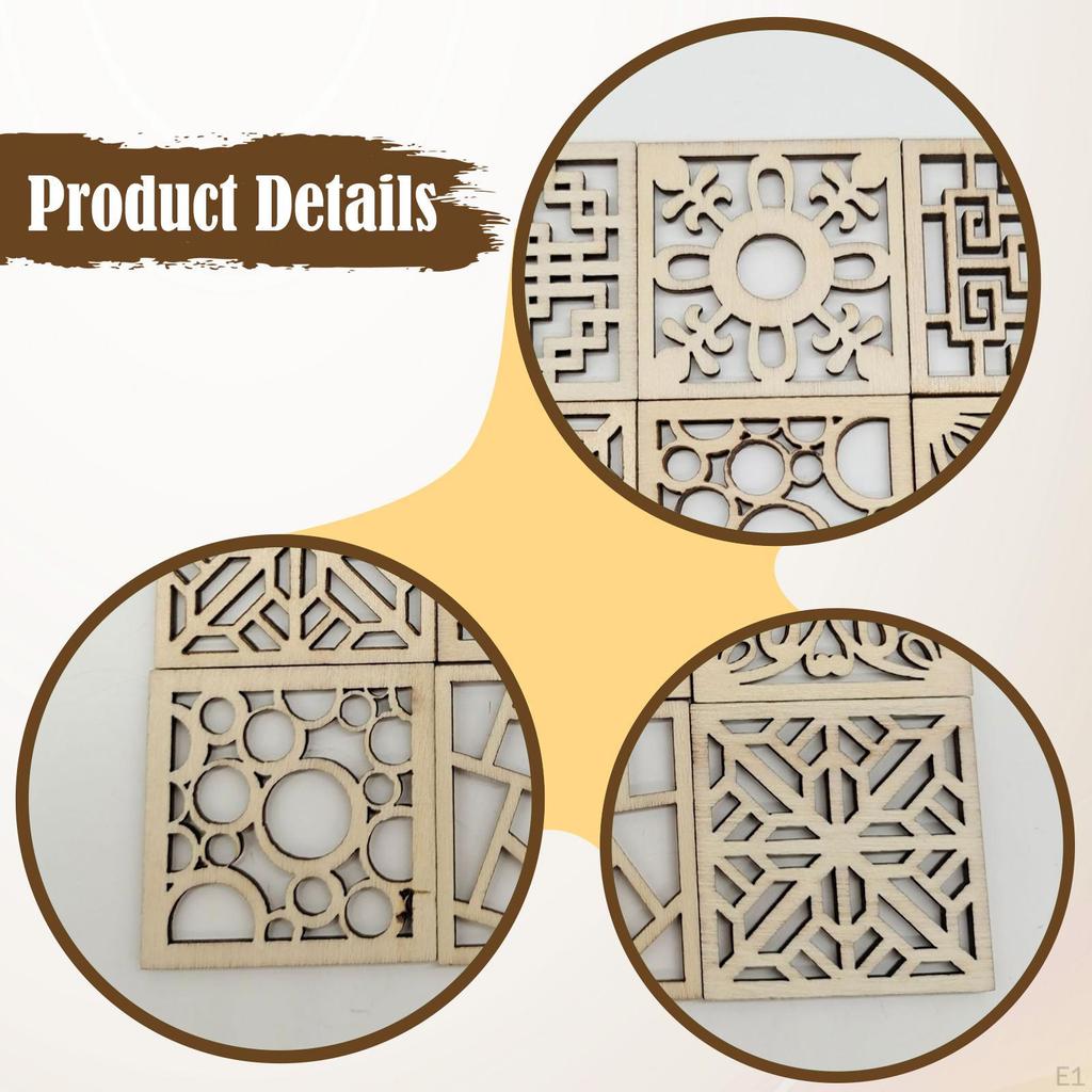 Unfinished Wood Cutouts Floral and Geometric Wooden Pieces for Hanging Decorations