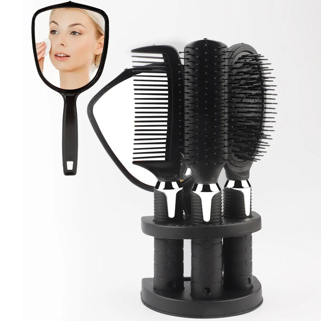 4pcs Hair Styling Comb With Mirror Set Compact Beauty Accessories Styling Tools Brush Curls Straightening Hair Combs And Holder