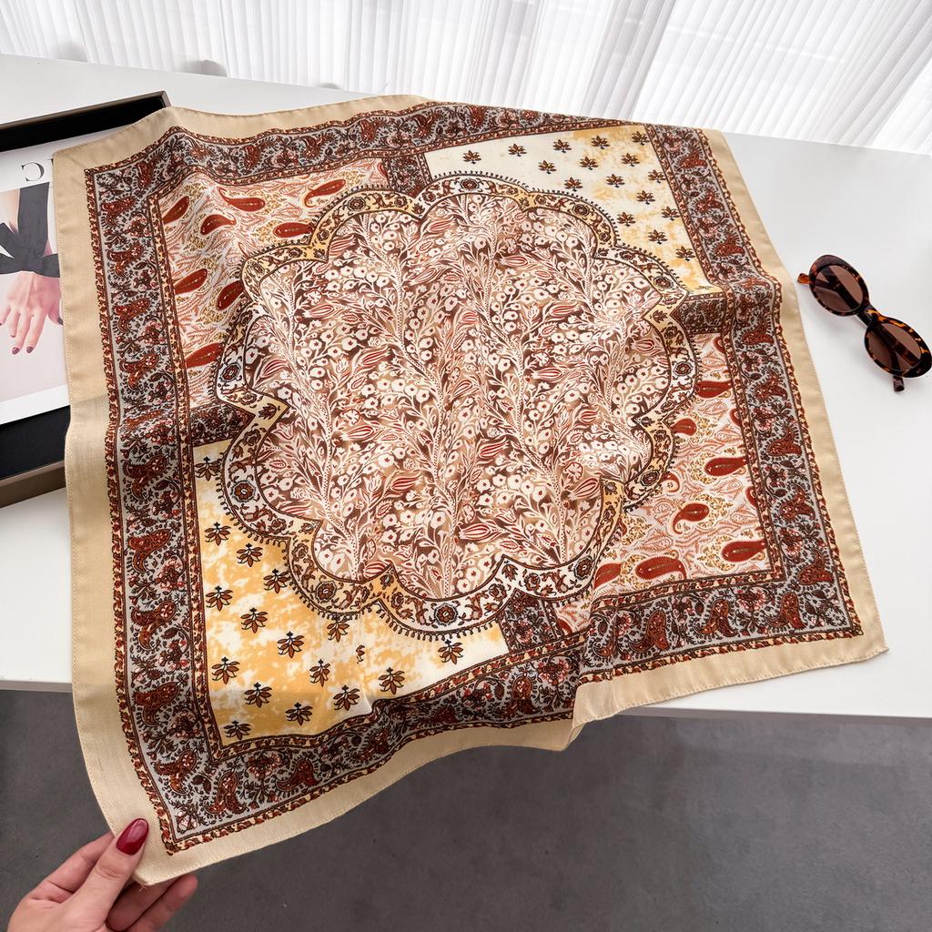New Printed Cashew Retro Artistic Herringbone Pattern Cotton Linen Scarf Small Square Versatile Spring Autumn Thin Headscarf