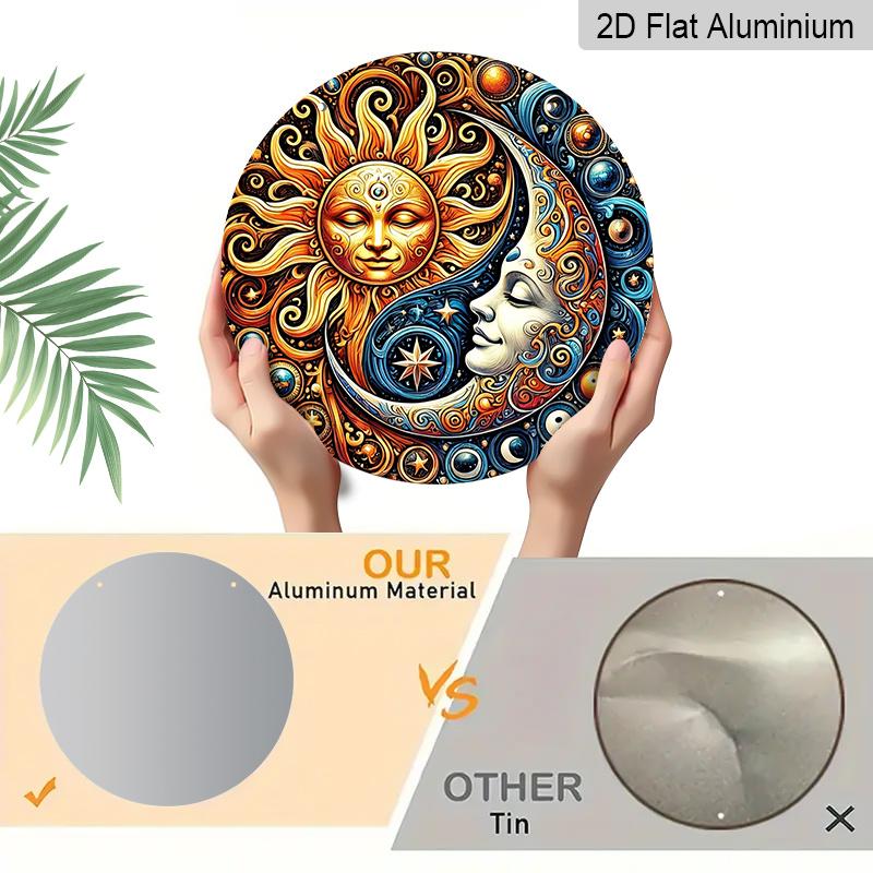 2D Flat, 1pc Fantasy Sun & Moon Metal Aluminum Sign - Mysterious Art Style Aluminum Wall Decor for Garden, Patio, Indoor & Outdoor Use - Celestial
