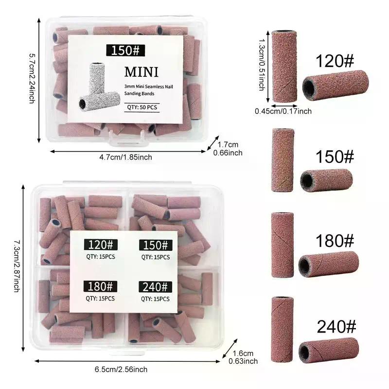 50/60/100Pcs 3MM Mini Nail Sanding Bands Sets For Dead Skin Calluses Nail Gel Remove 120#150#180#240#