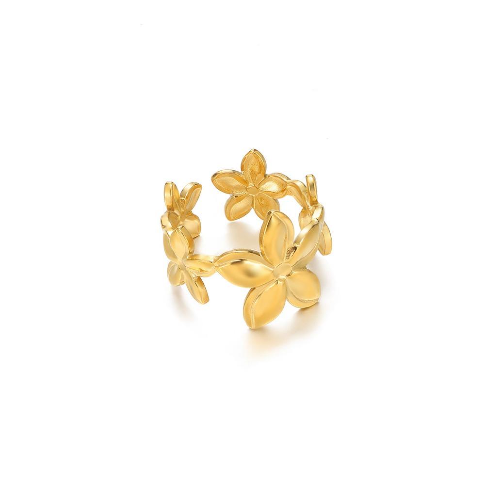 Unique Design Flower Rings For Women Geometric Stainless Steel Flower Opening Ring Gold Jewelry Gift Anillos