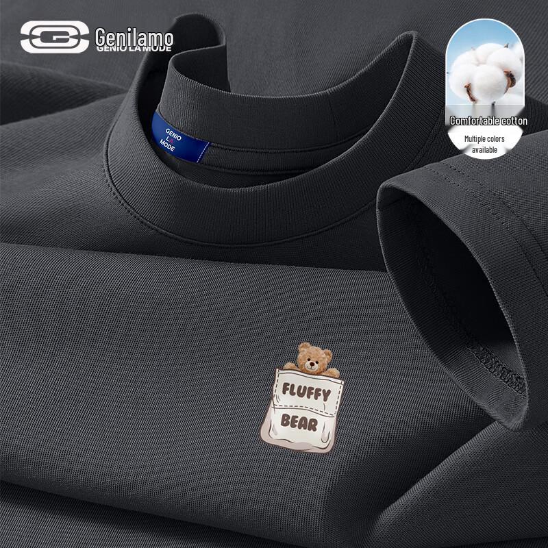 GENIOLAMODE Men s Casual Bear Print Long Sleeve Cotton T-Shirt M