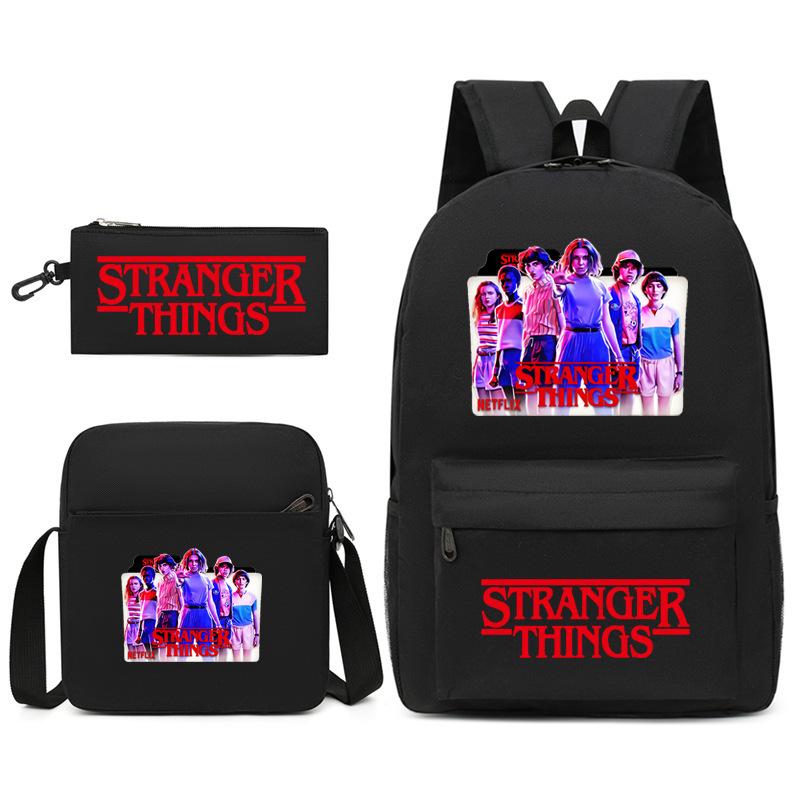 Stranger Things Rugzak Set 3-Delig Student Schooltas met Lunchtas & Etui Zwart TV Merchandise